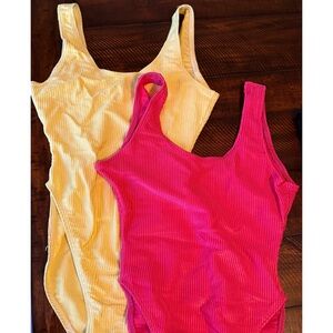 2 Vintage Ribbed Bodysuits/ Costumes Pink & Yellow by Didi Designs Size Small